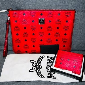 MCM Visetos Wristlet Zip Pouch + Wallet (NWT)!